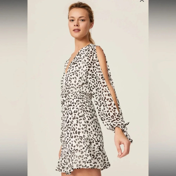 Great Jones dress size XS leopard print surplice dress w cinched smocked waist - Picture 1 of 7
